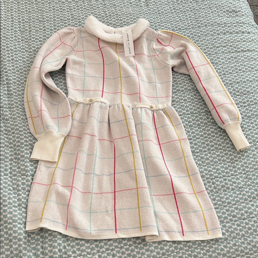 Janie and Jack White Plaid Dress with Multicolor Lines